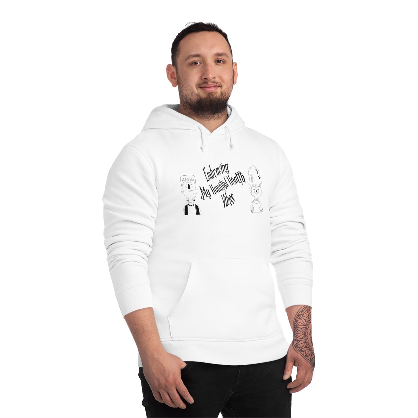 Embracing My Haunted Health Vibes, Unisex Organic Drummer Hoodie, Printed