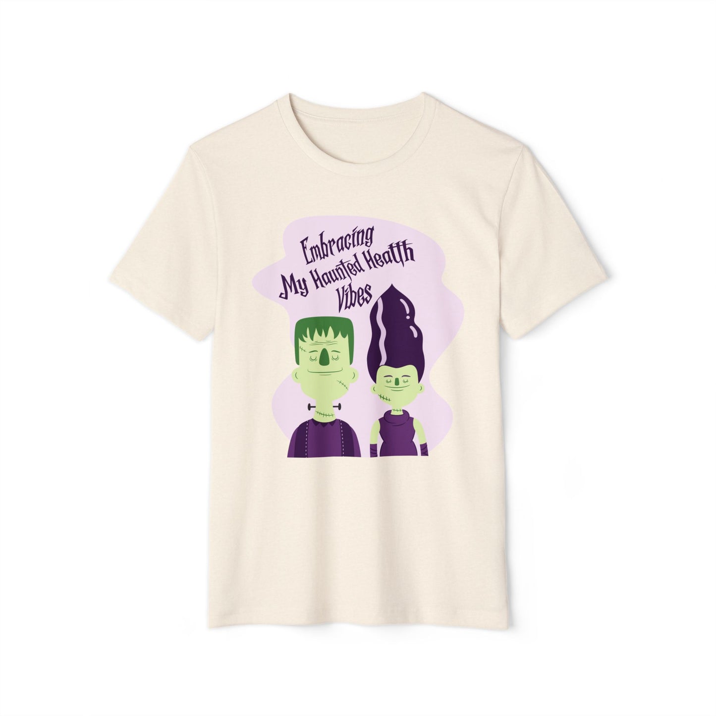 Embracing My Haunted Health Vibes, Unisex Organic Cotton T-shirt (Colorful), Printed