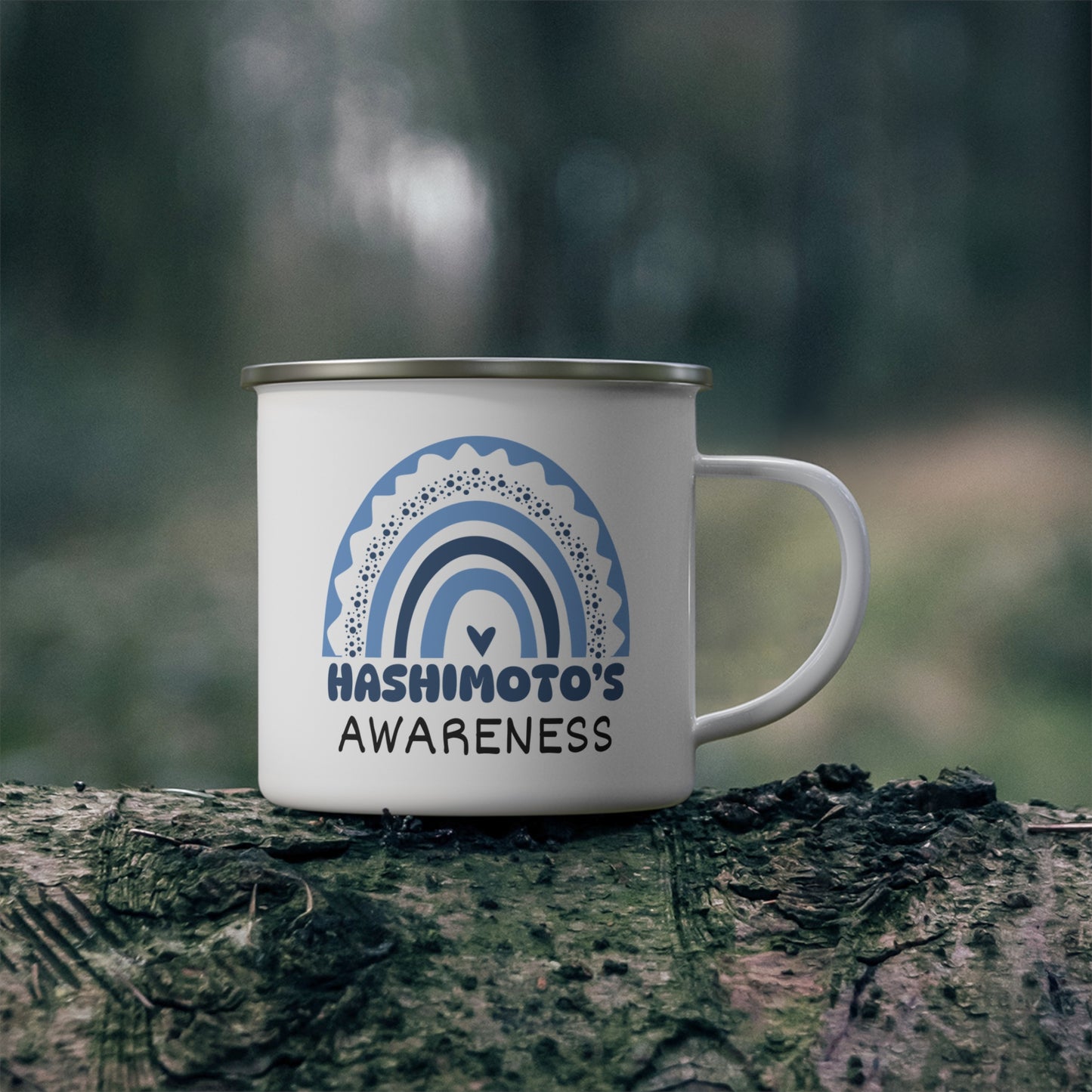 Hashimoto’s Big Awareness Rainbow | Lead-free Enamel Camping Mug (12oz)