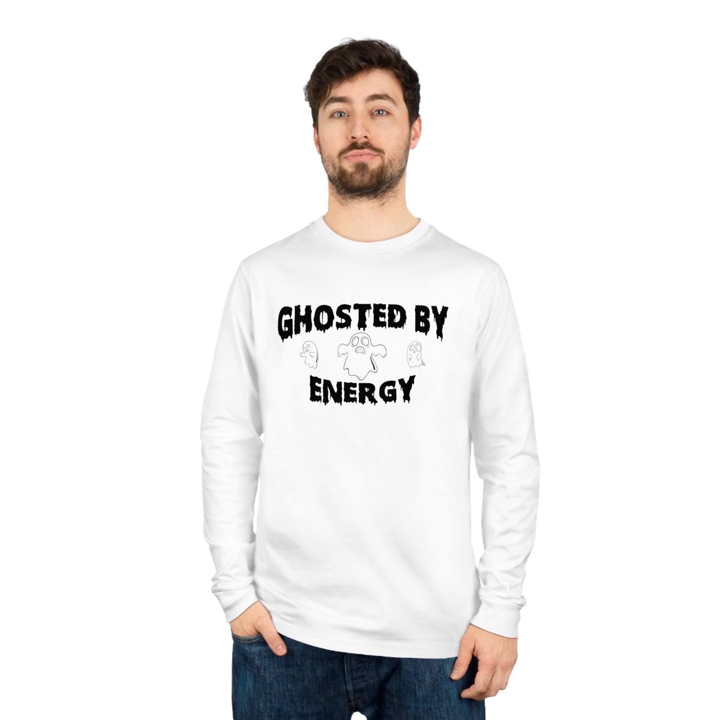 Ghosted by Energy with Spooky Ghosts, Unisex Organic Long Sleeve Tee, Printed