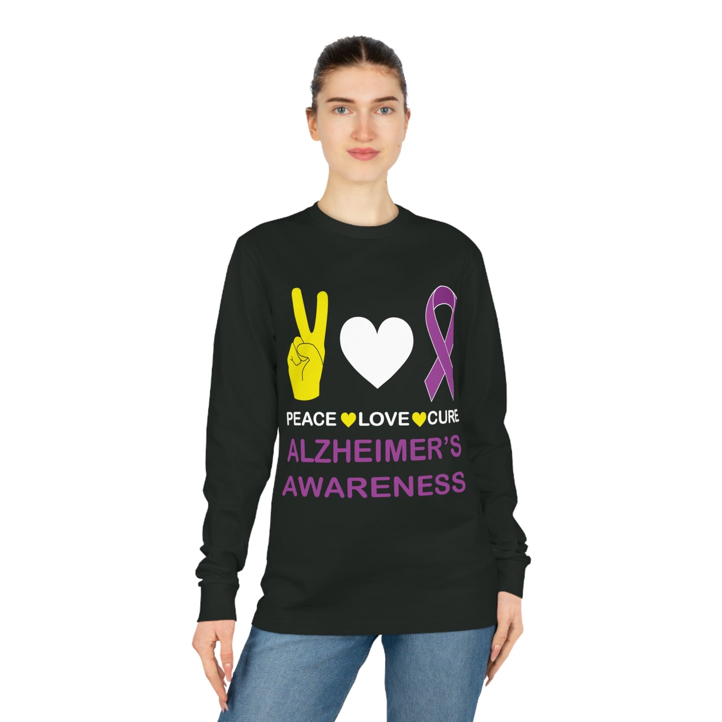 Peace Love Cure - Alzheimer's, Unisex Organic Long Sleeve Tee, Printed