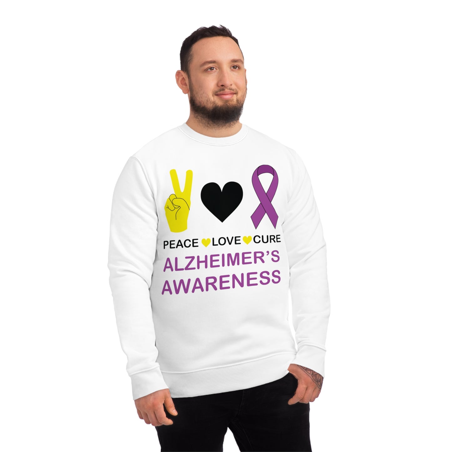 Peace Love Cure - Alzheimer's, Unisex Organic Sweatshirt, Printed