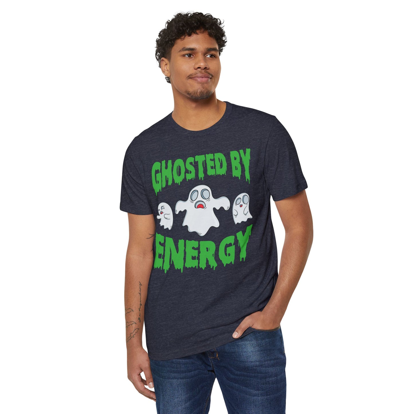 Ghosted by Energy with Spooky Ghosts, Unisex Organic Cotton T-shirt (Colorful), Printed