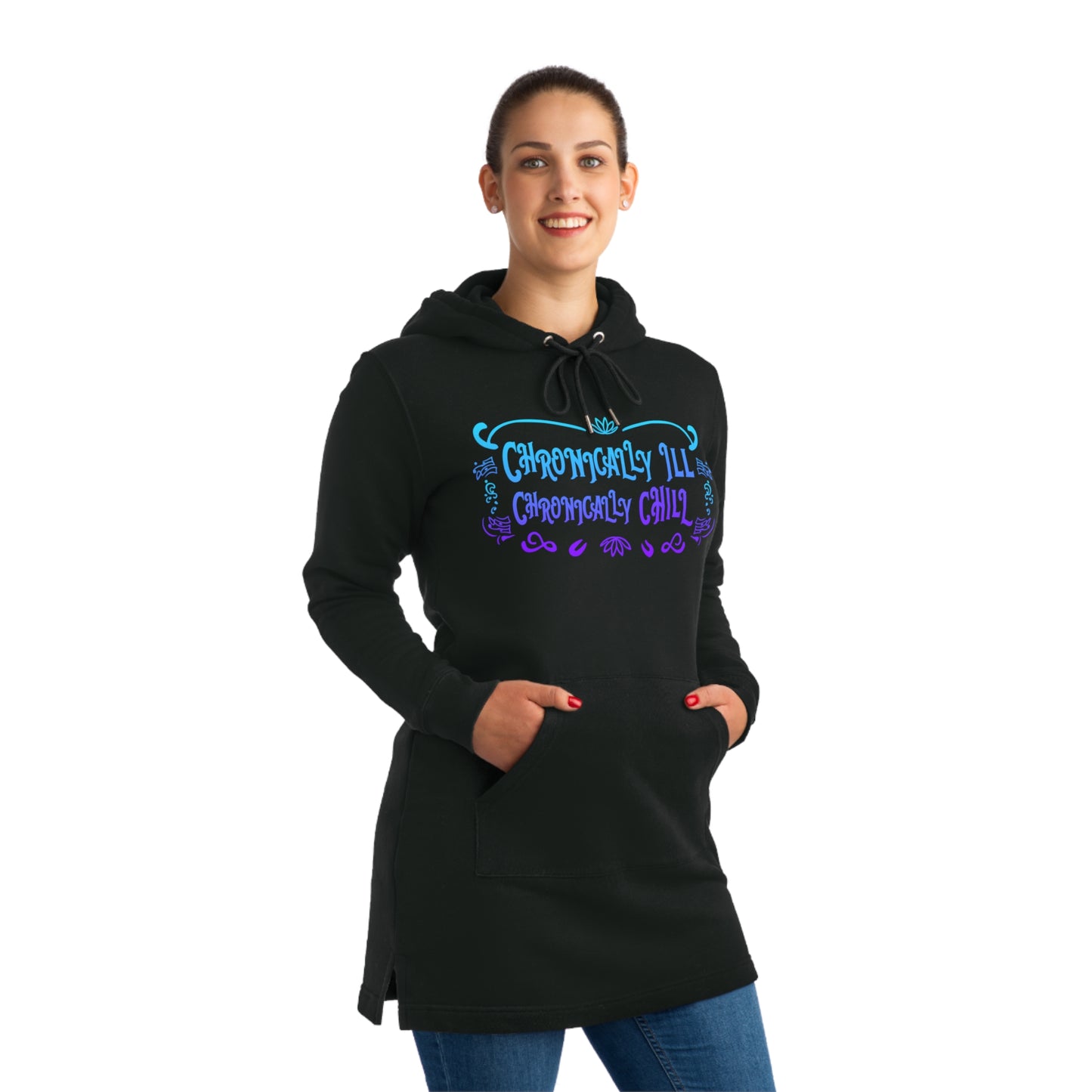 Chronically Ill, Chronically Chill, Women's Streeter Organic Hoodie Dress (Dark), Printed