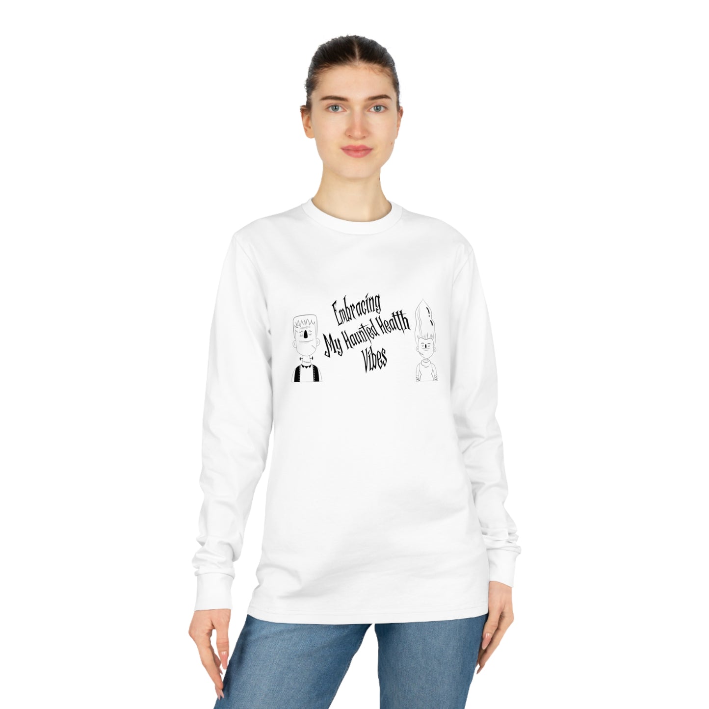 Embracing My Haunted Health Vibes, Unisex Organic Long Sleeve Tee, Printed