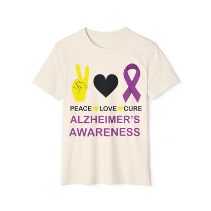 Peace Love Cure - Alzheimer's, Unisex Organic Cotton T-shirt, Printed