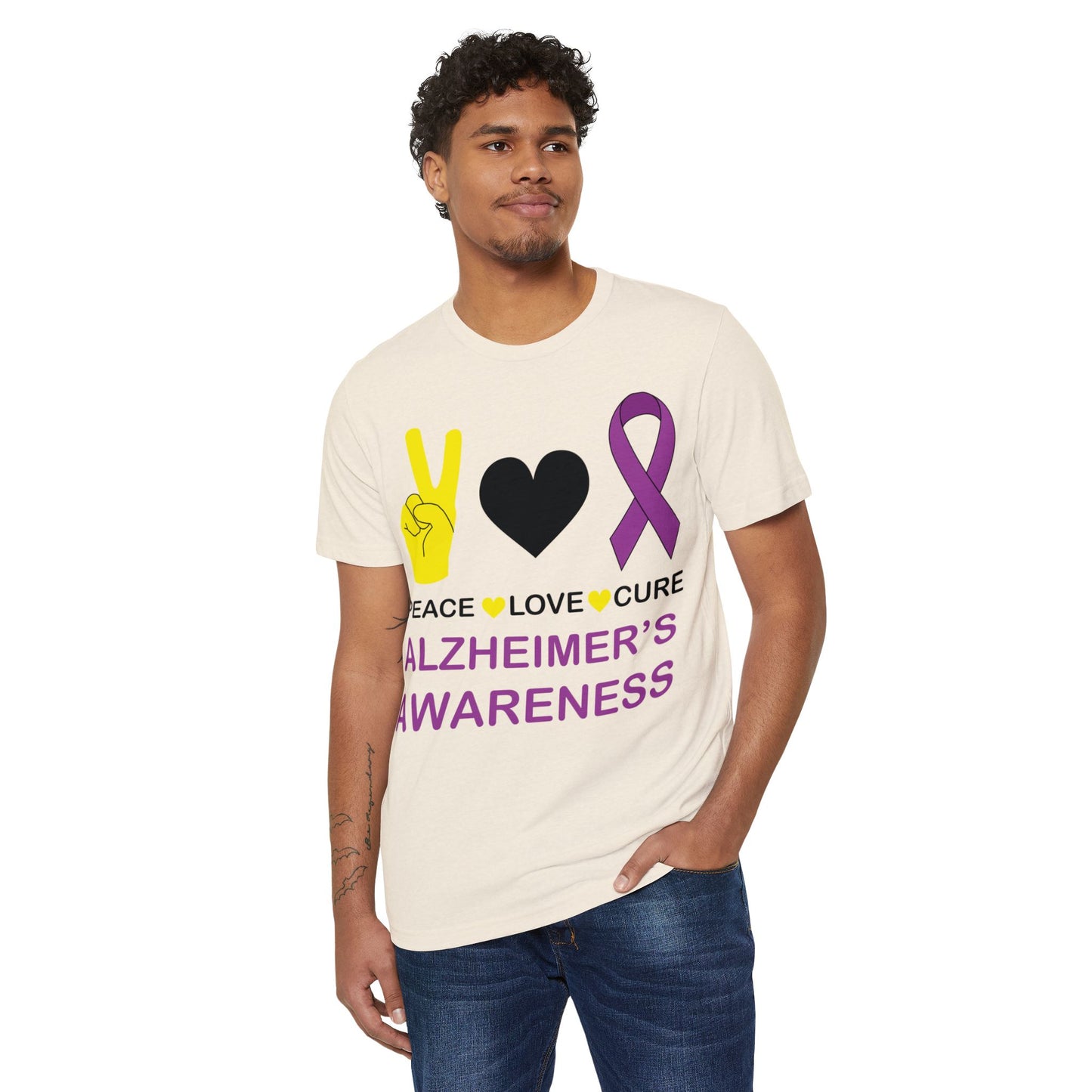 Peace Love Cure - Alzheimer's, Unisex Organic Cotton T-shirt, Printed