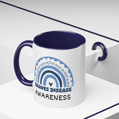 Graves Disease Big Awareness Rainbow | Lead-free Accent Coffee Mug (11, 15oz)