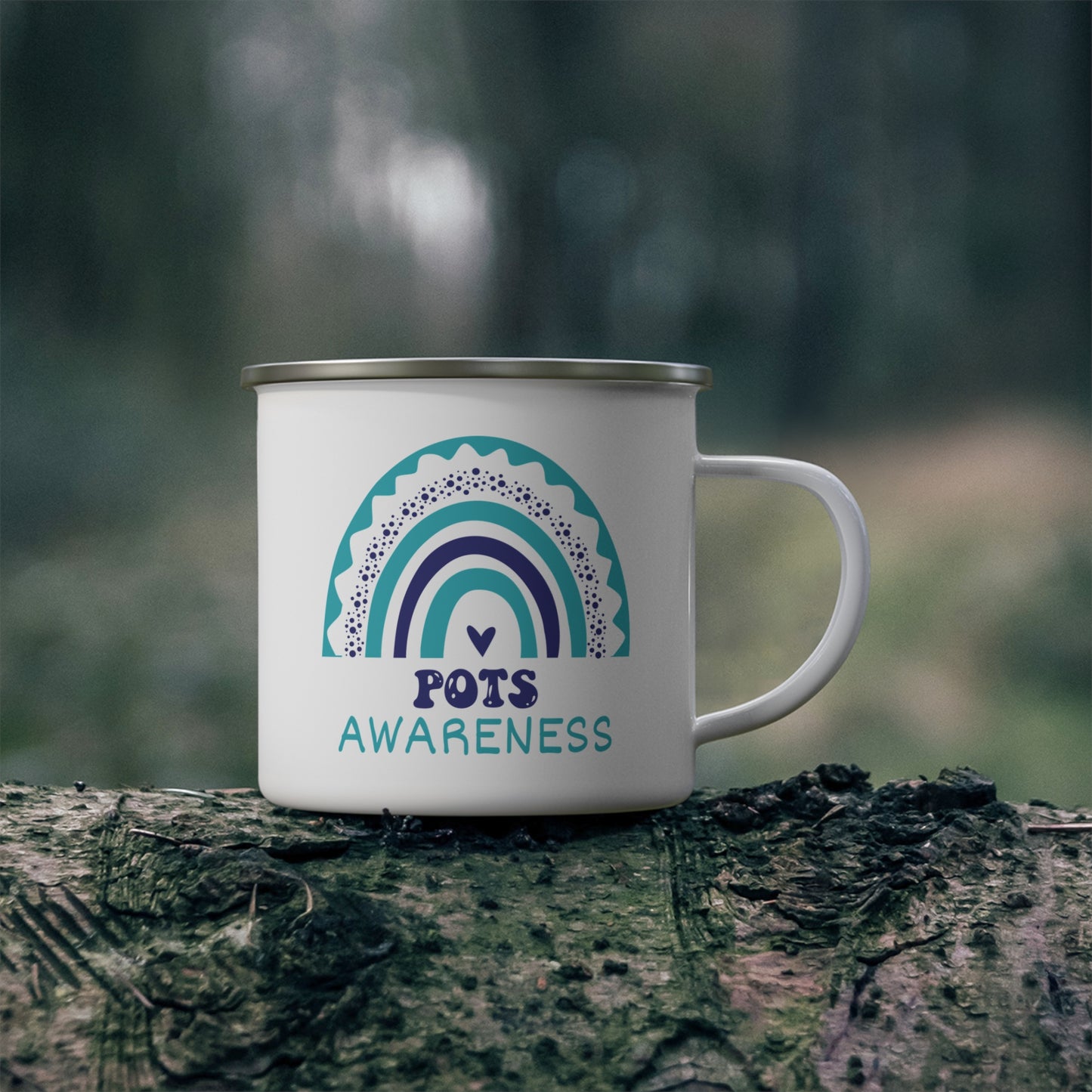 POTS Big Awareness Rainbow | Lead-free Enamel Camping Mug (12oz)