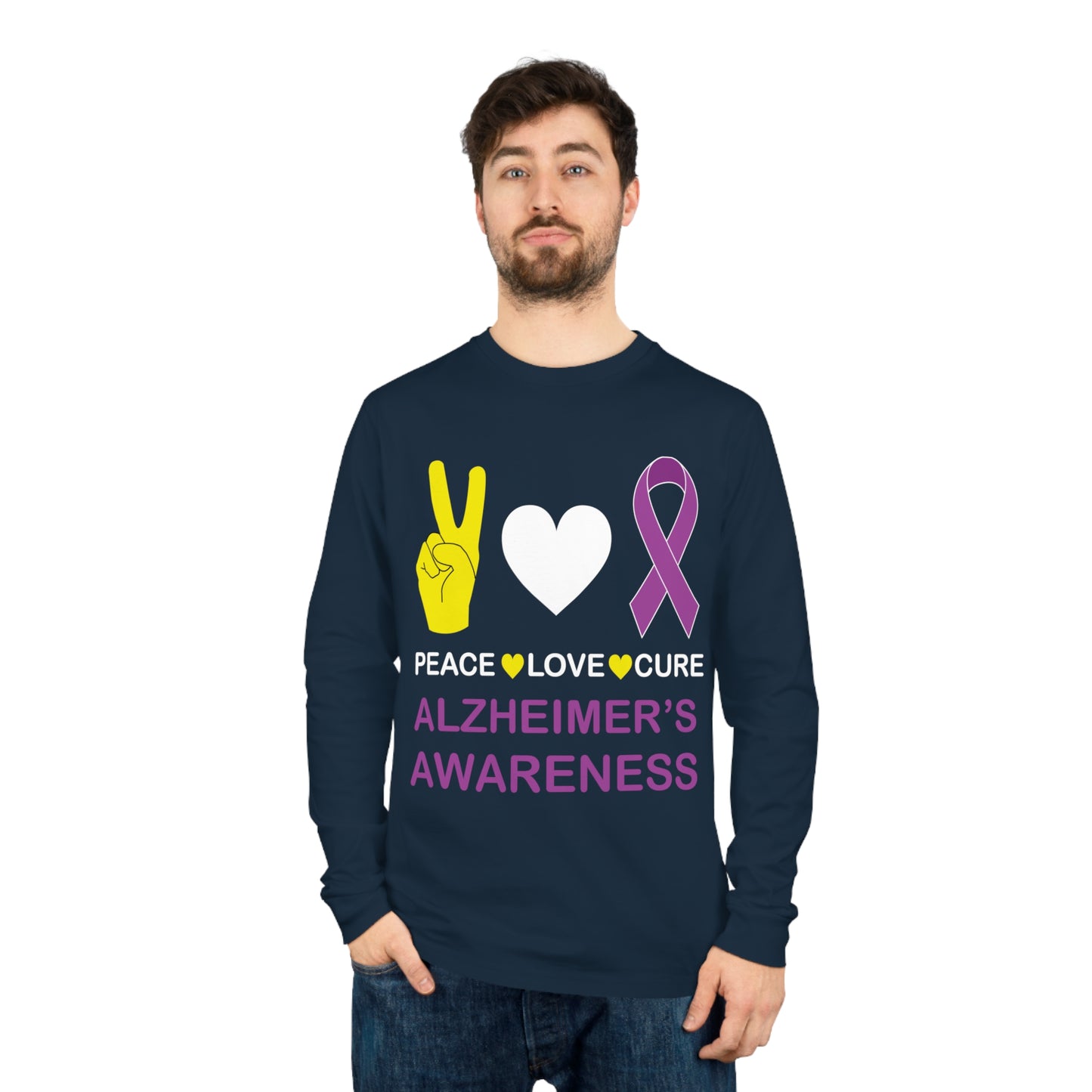 Peace Love Cure - Alzheimer's, Unisex Organic Long Sleeve Tee, Printed