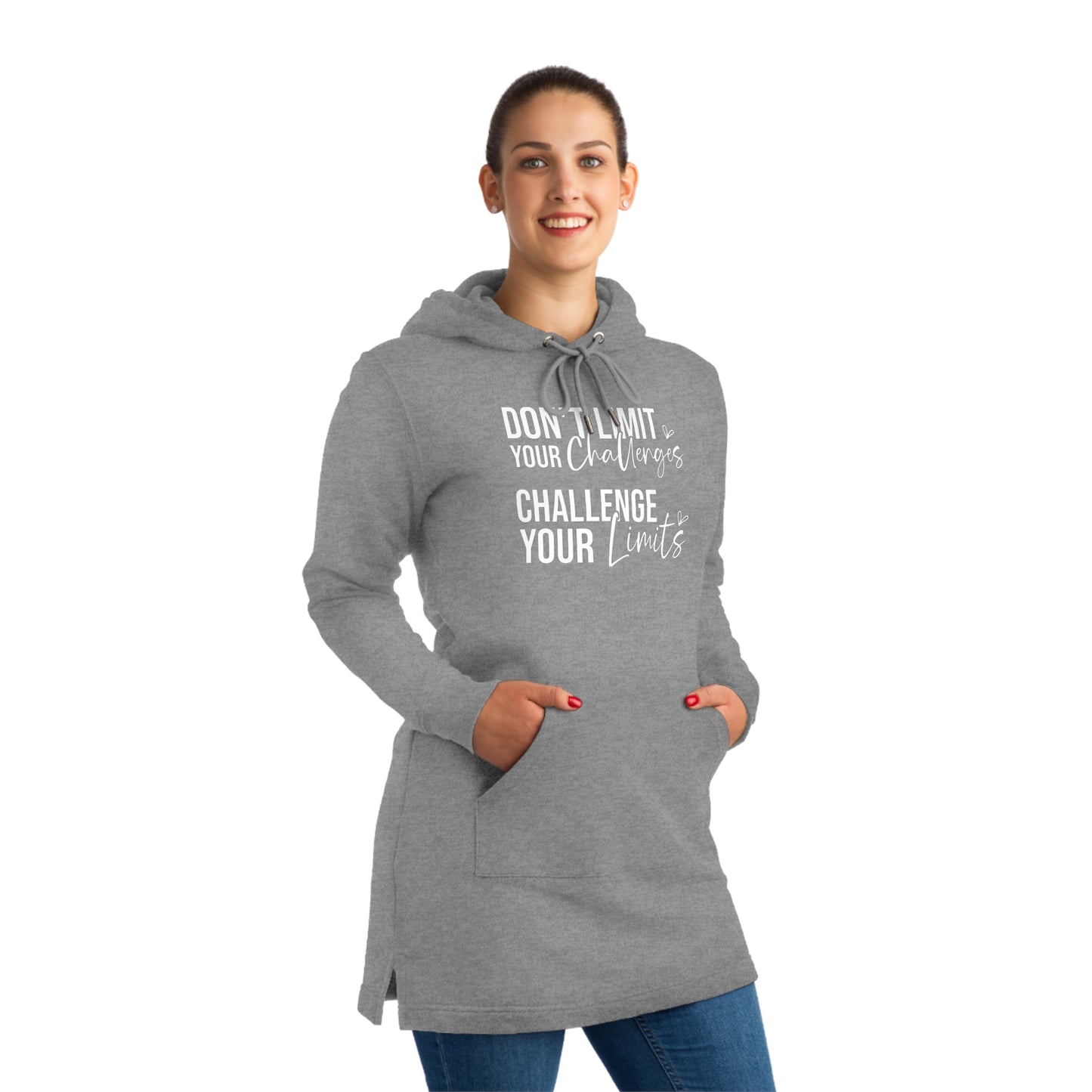 Don't Limit Your Challenges, Women's Streeter Organic Hoodie Dress (Dark), Printed