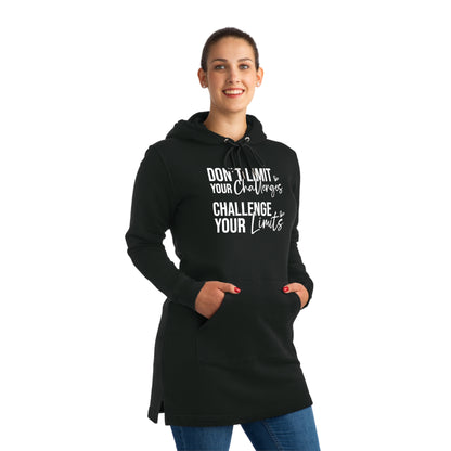 Don't Limit Your Challenges, Women's Streeter Organic Hoodie Dress (Dark), Printed