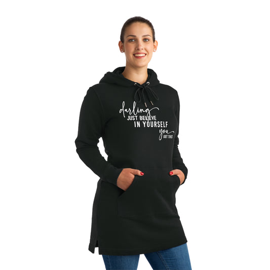 Believe in Yourself, Women's Streeter Organic Hoodie Dress (Dark), Printed