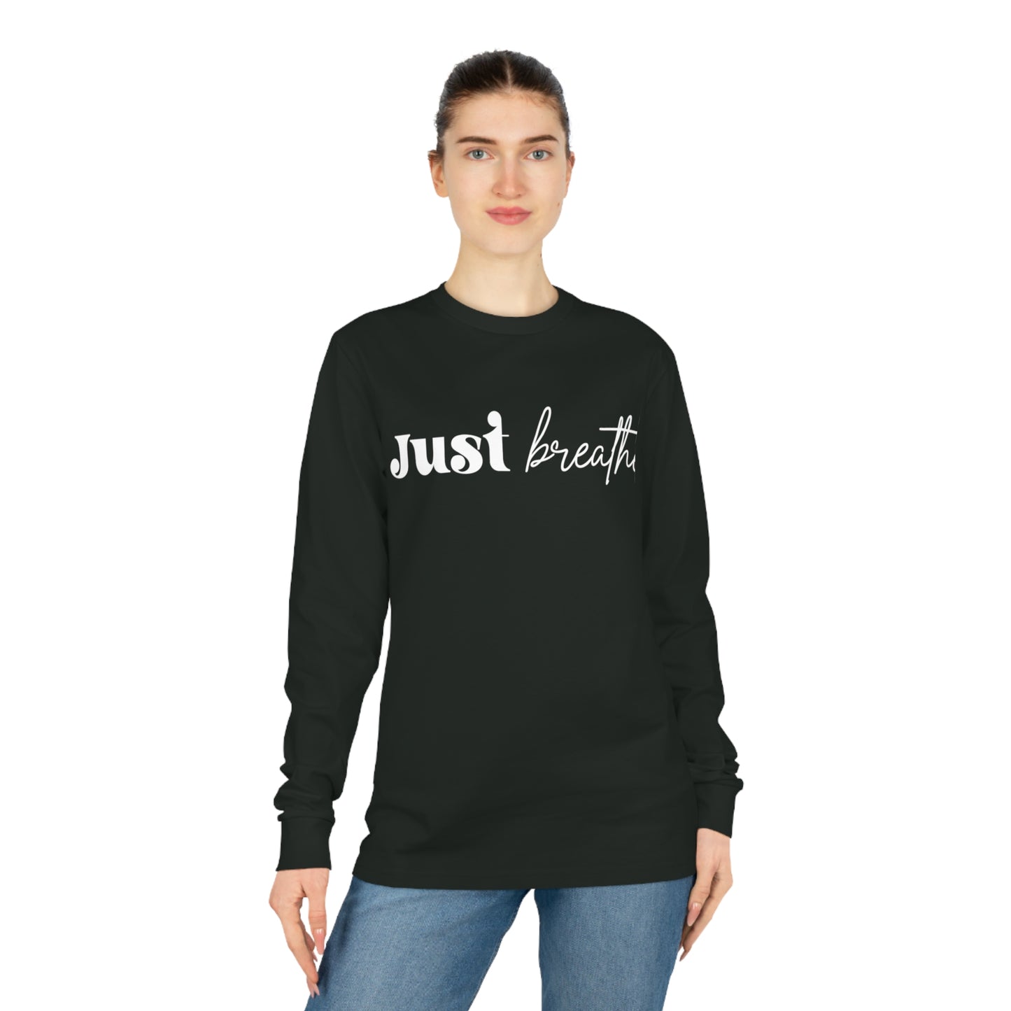 Just Breathe, Unisex Organic Long Sleeve Tee, Printed