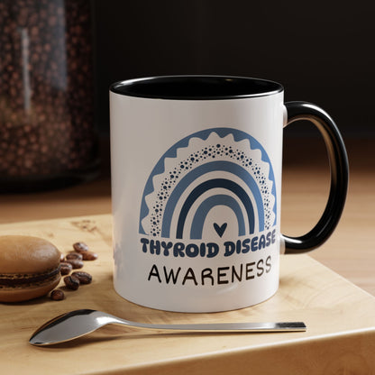 Thyroid Disease Big Awareness Rainbow | Lead-free Accent Coffee Mug (11, 15oz)