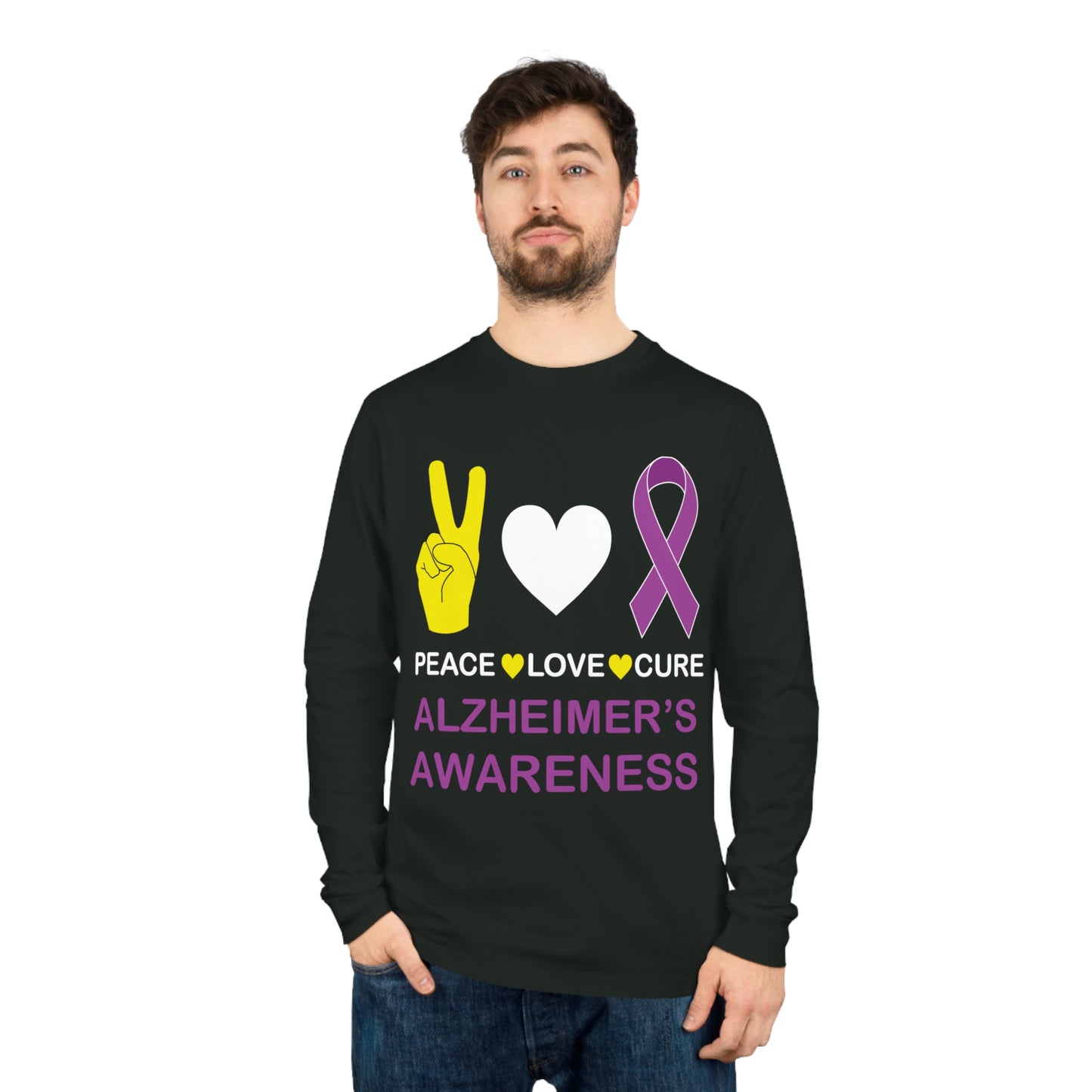 Peace Love Cure - Alzheimer's, Unisex Organic Long Sleeve Tee, Printed