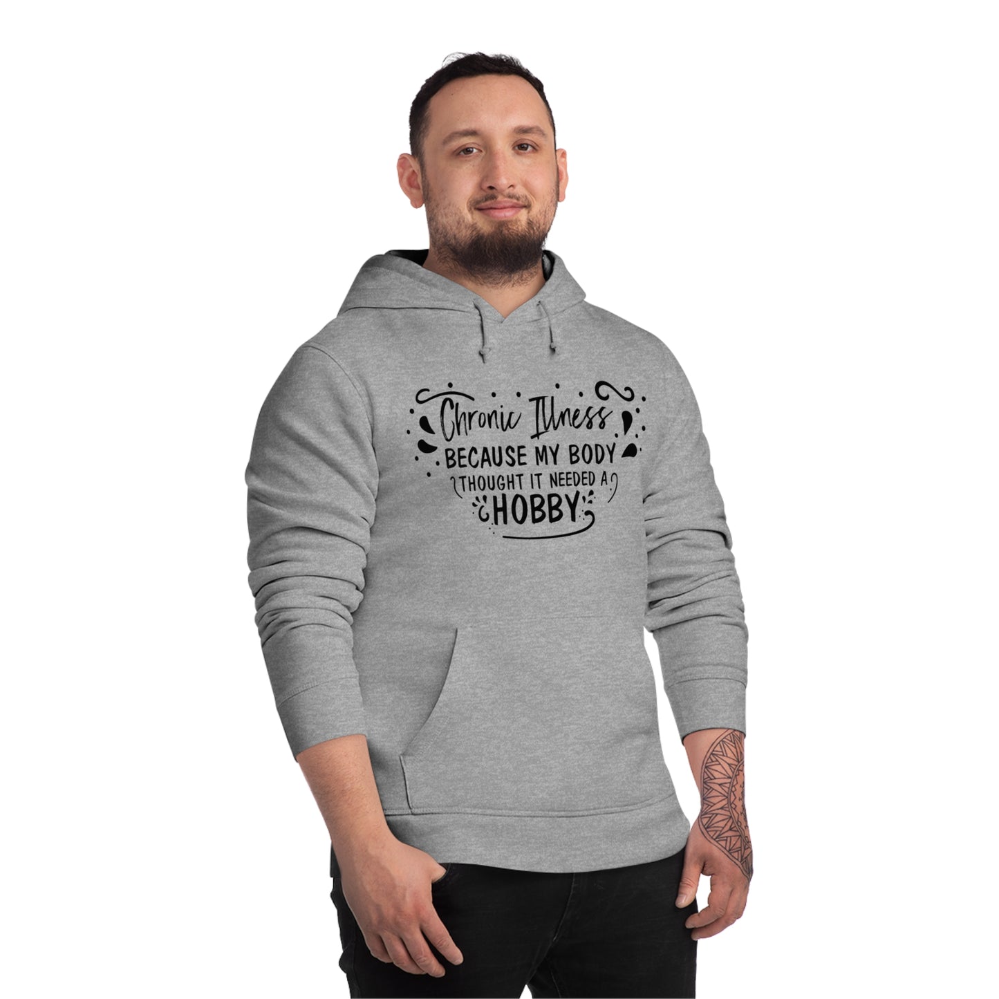 My Body Thought it Needed a Hobby, Unisex Organic Drummer Hoodie, Printed