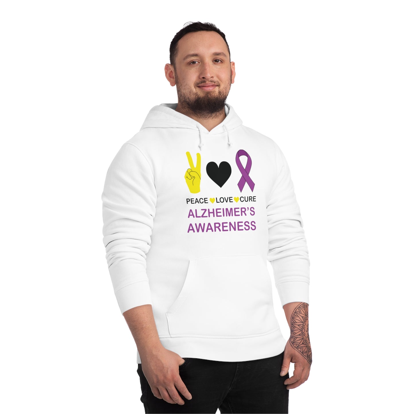 Peace Love Cure - Alzheimer's, Unisex Organic Drummer Hoodie, Printed