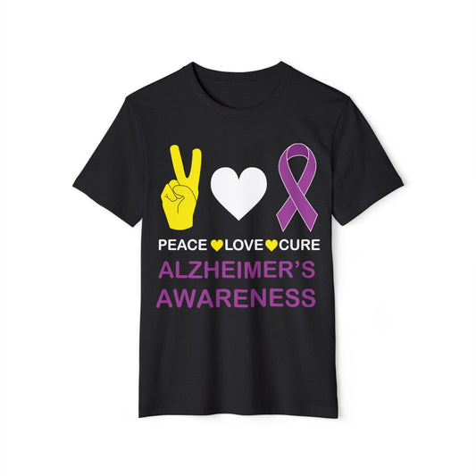 Peace Love Cure - Alzheimer's, Unisex Organic Cotton T-shirt, Printed