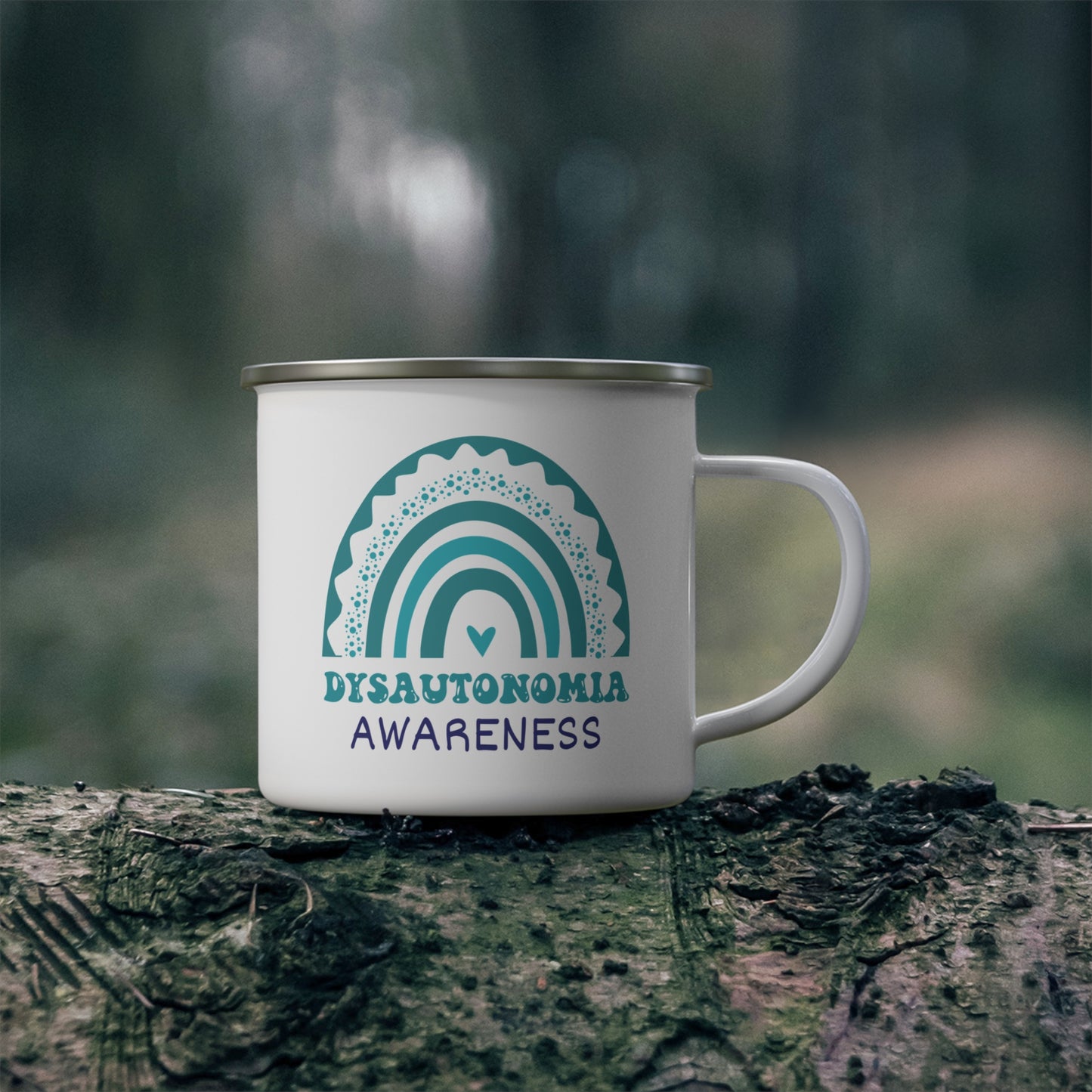 Dysautonomia Big Awareness Rainbow | Lead-free Enamel Camping Mug (12oz)