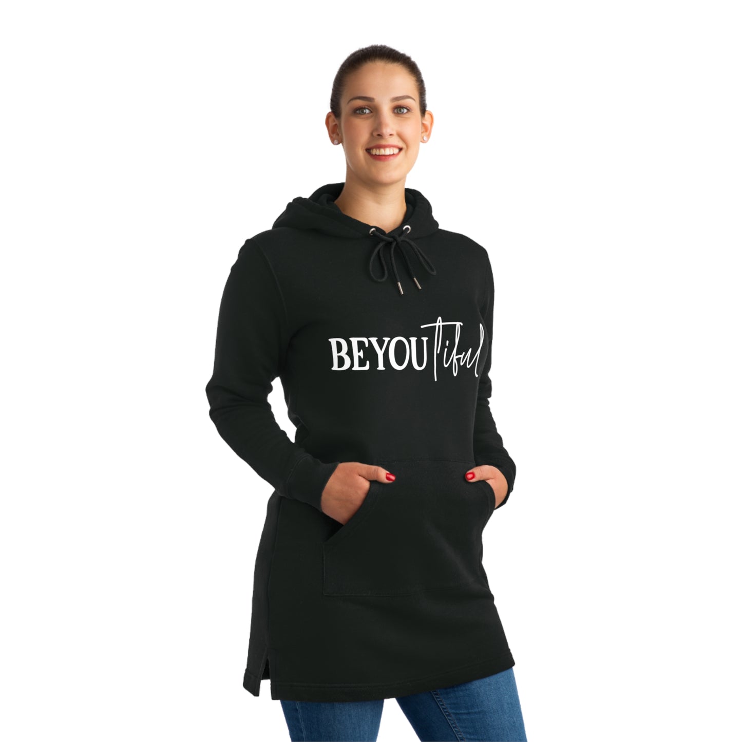 BeYOUtiful, Women's Streeter Organic Hoodie Dress (Dark), Printed