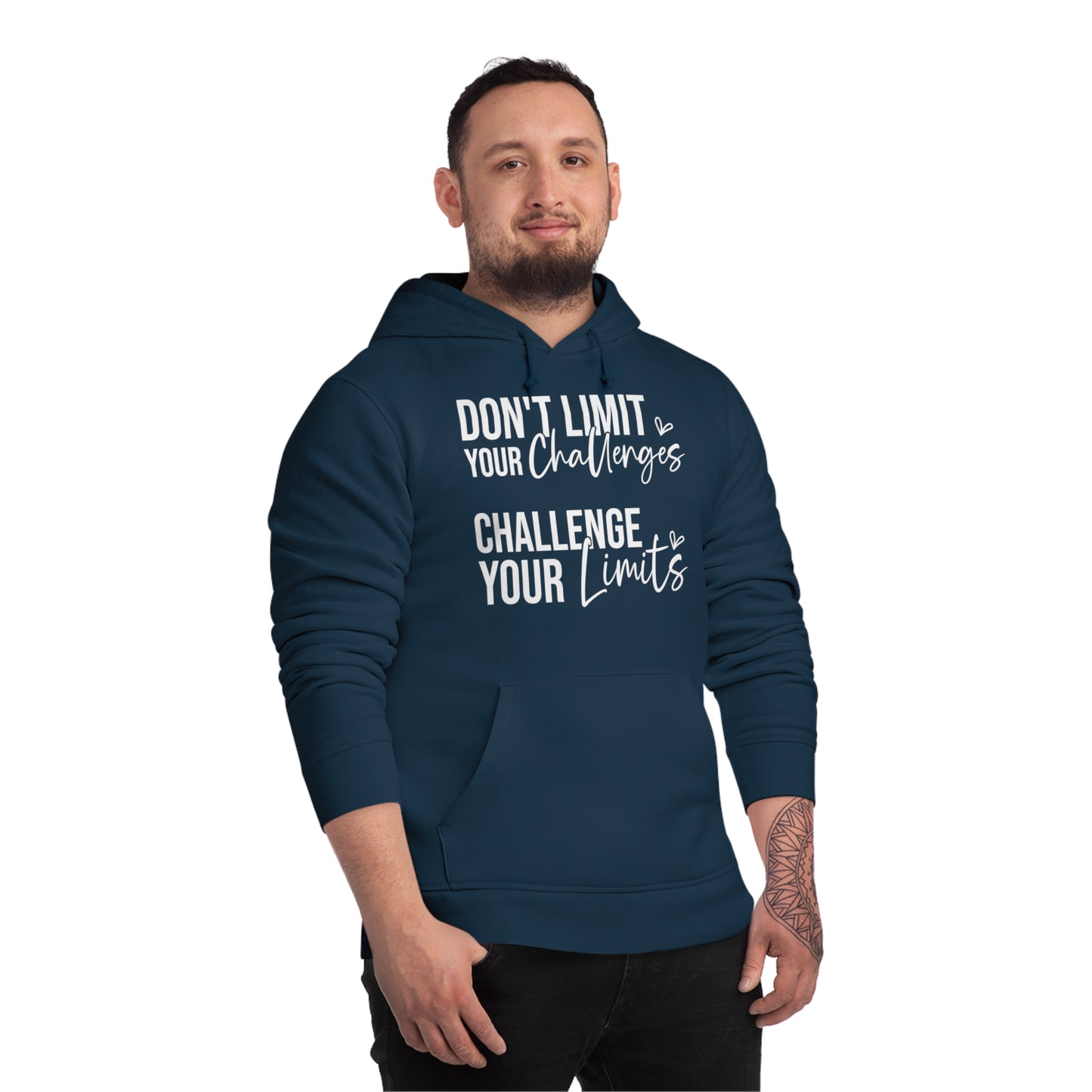 Don't Limit Your Challenges, Unisex Organic Drummer Hoodie, Printed