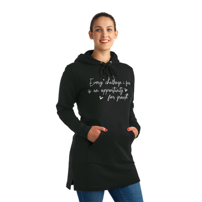 Every Challenge I Face, Women's Streeter Organic Hoodie Dress (Dark), Printed