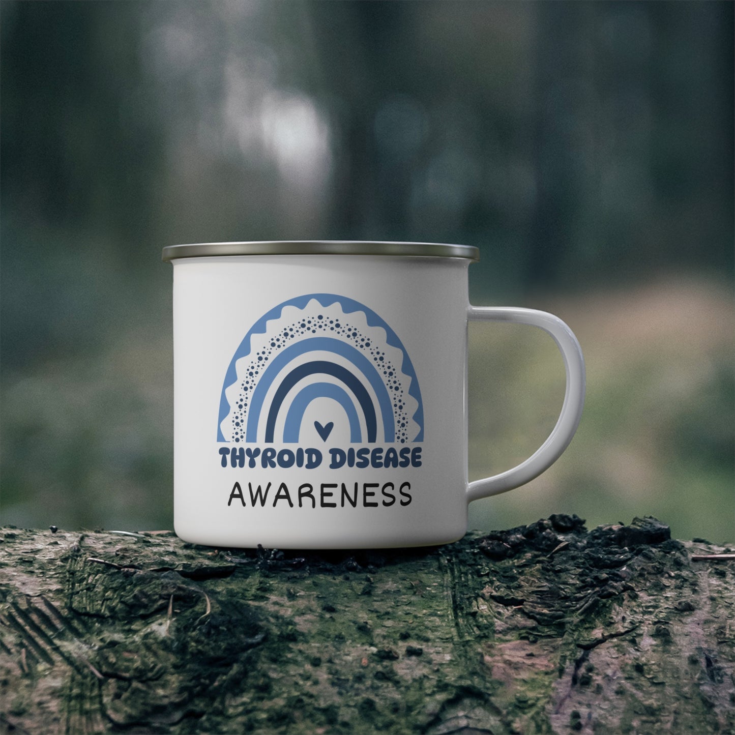 Thyroid Disease Big Awareness Rainbow | Lead-free Enamel Camping Mug (12oz)