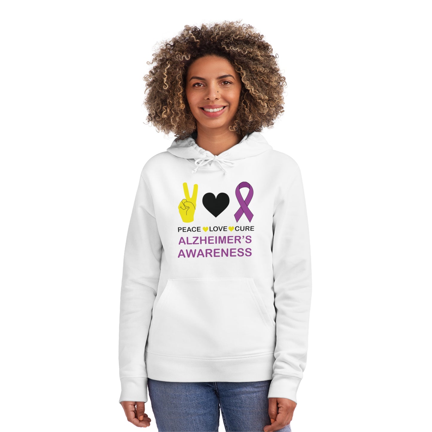 Peace Love Cure - Alzheimer's, Unisex Organic Drummer Hoodie, Printed