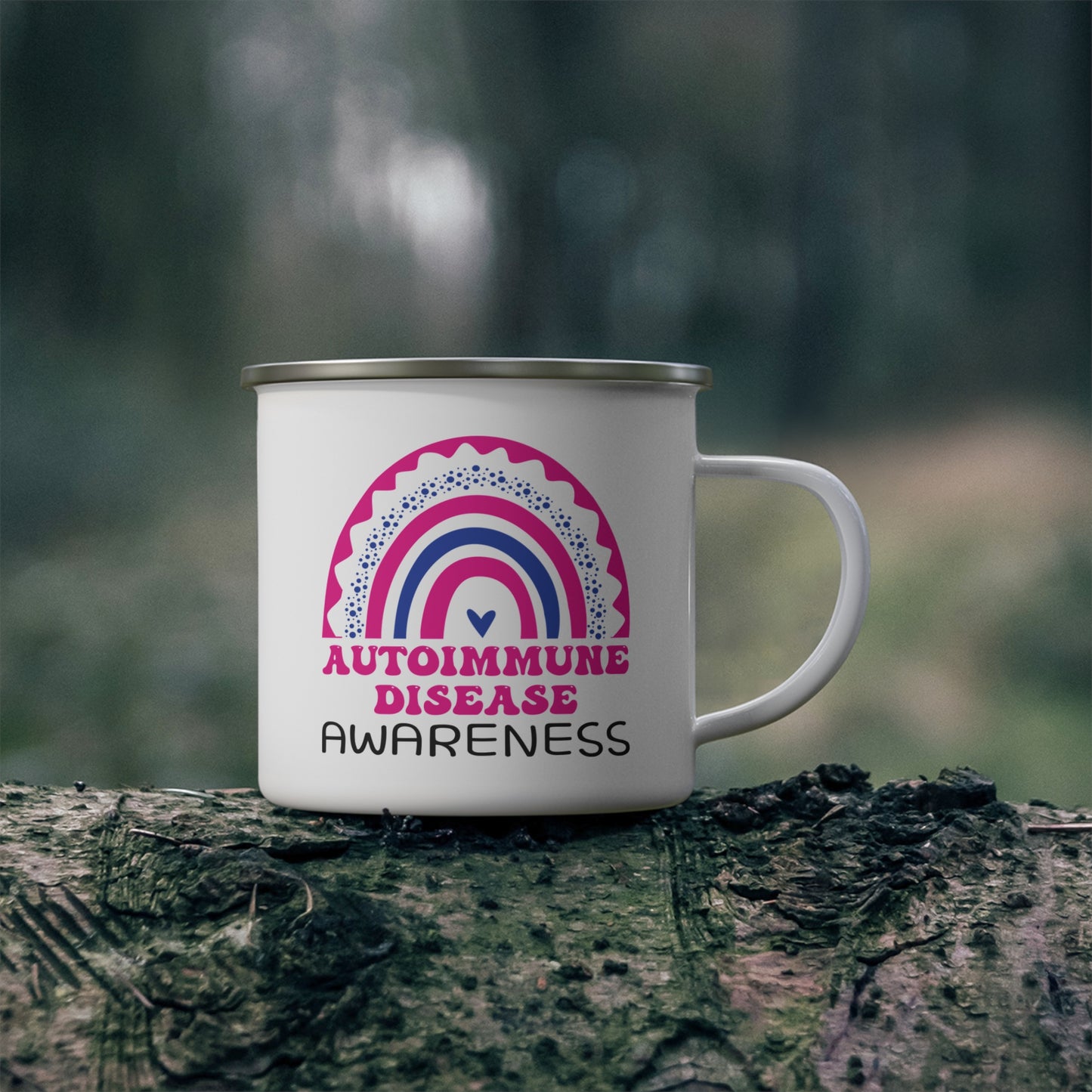 Autoimmune Disease Big Awareness Rainbow | Lead-free Enamel Camping Mug (12oz)