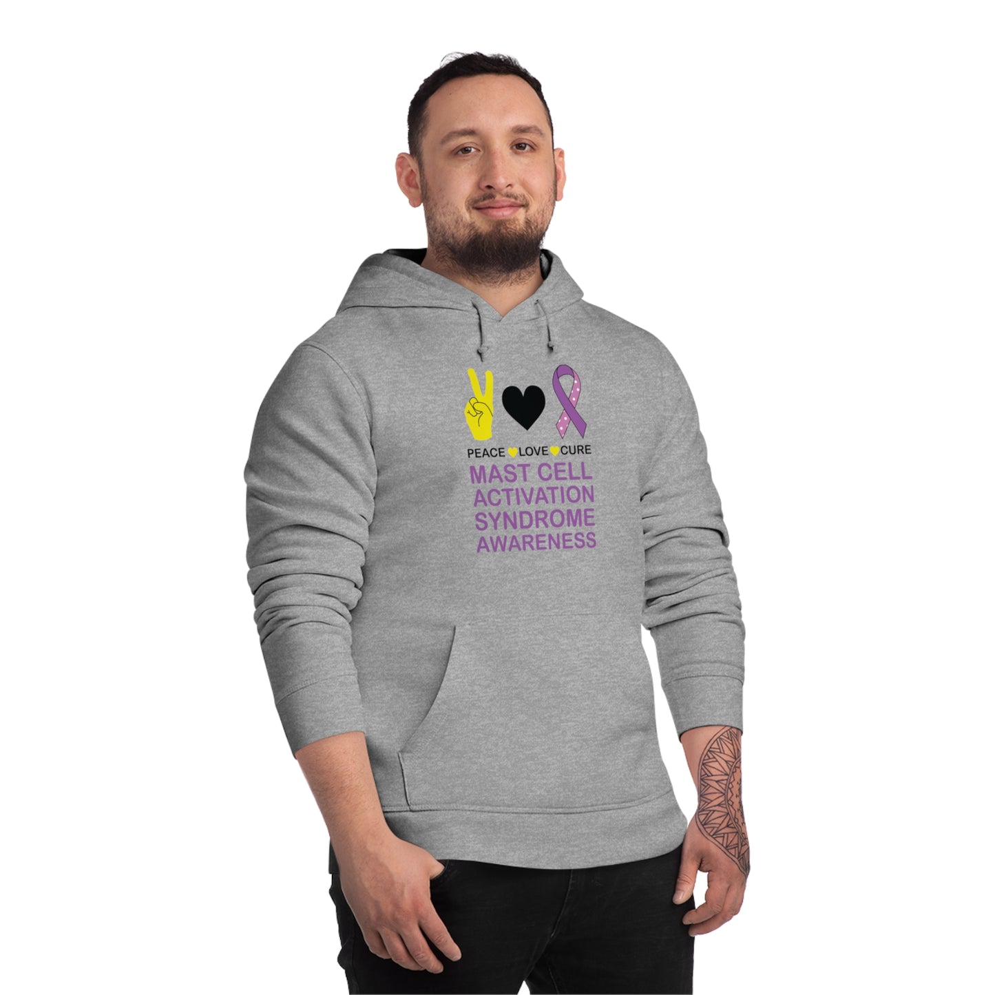 Peace Love Cure - Mast Cell Activation Syndrome, Unisex Organic Drummer Hoodie, Printed