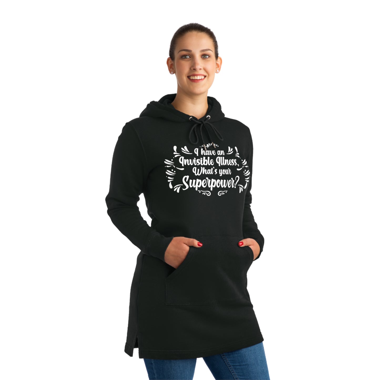 I have an Invisible Illness, Women's Streeter Organic Hoodie Dress (Dark), Printed