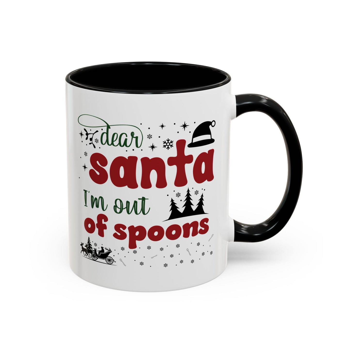 Dear Santa, I'm Out of Spoons | Lead-free Accent Coffee Mug (11, 15oz)