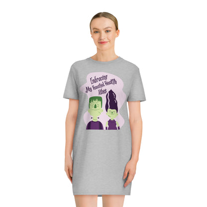 Embracing My Haunted Health Vibes, Women's Spinner T-Shirt Dress, Printed