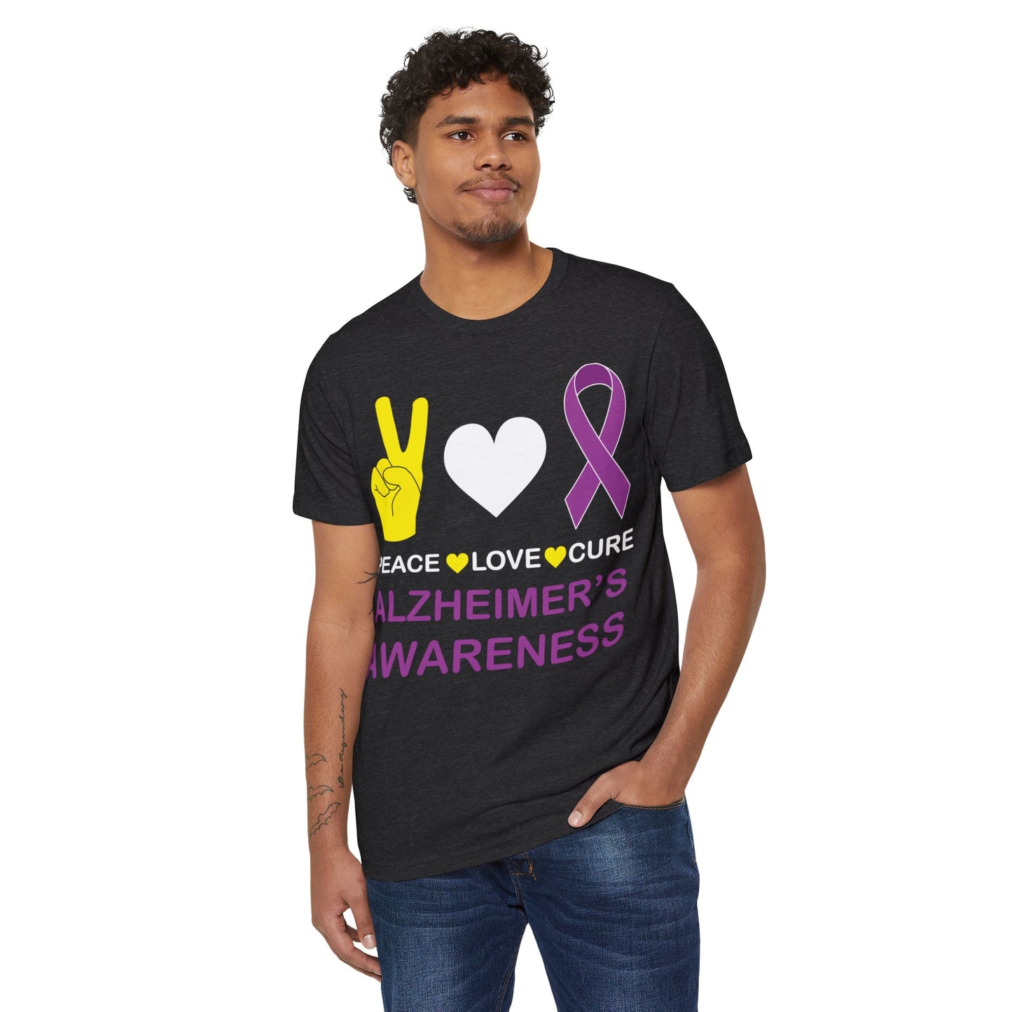 Peace Love Cure - Alzheimer's, Unisex Organic Cotton T-shirt, Printed