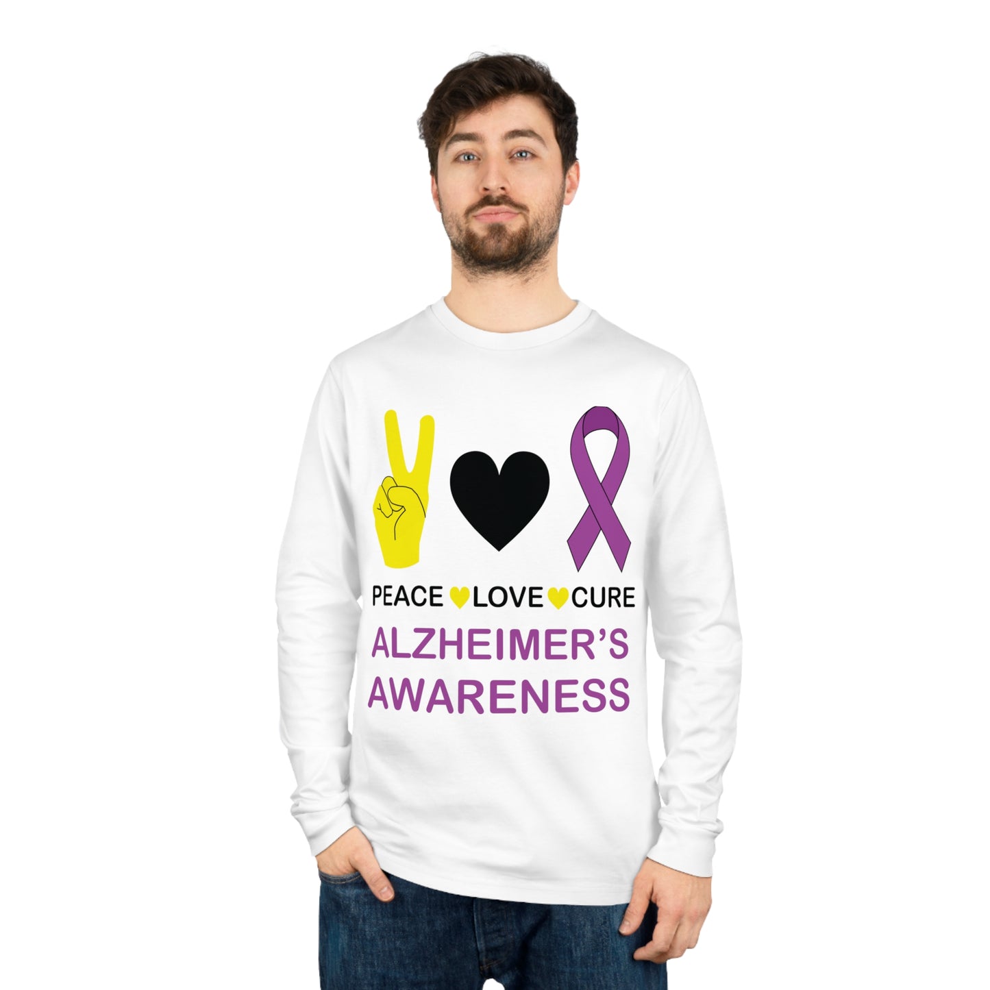 Peace Love Cure - Alzheimer's, Unisex Organic Long Sleeve Tee, Printed