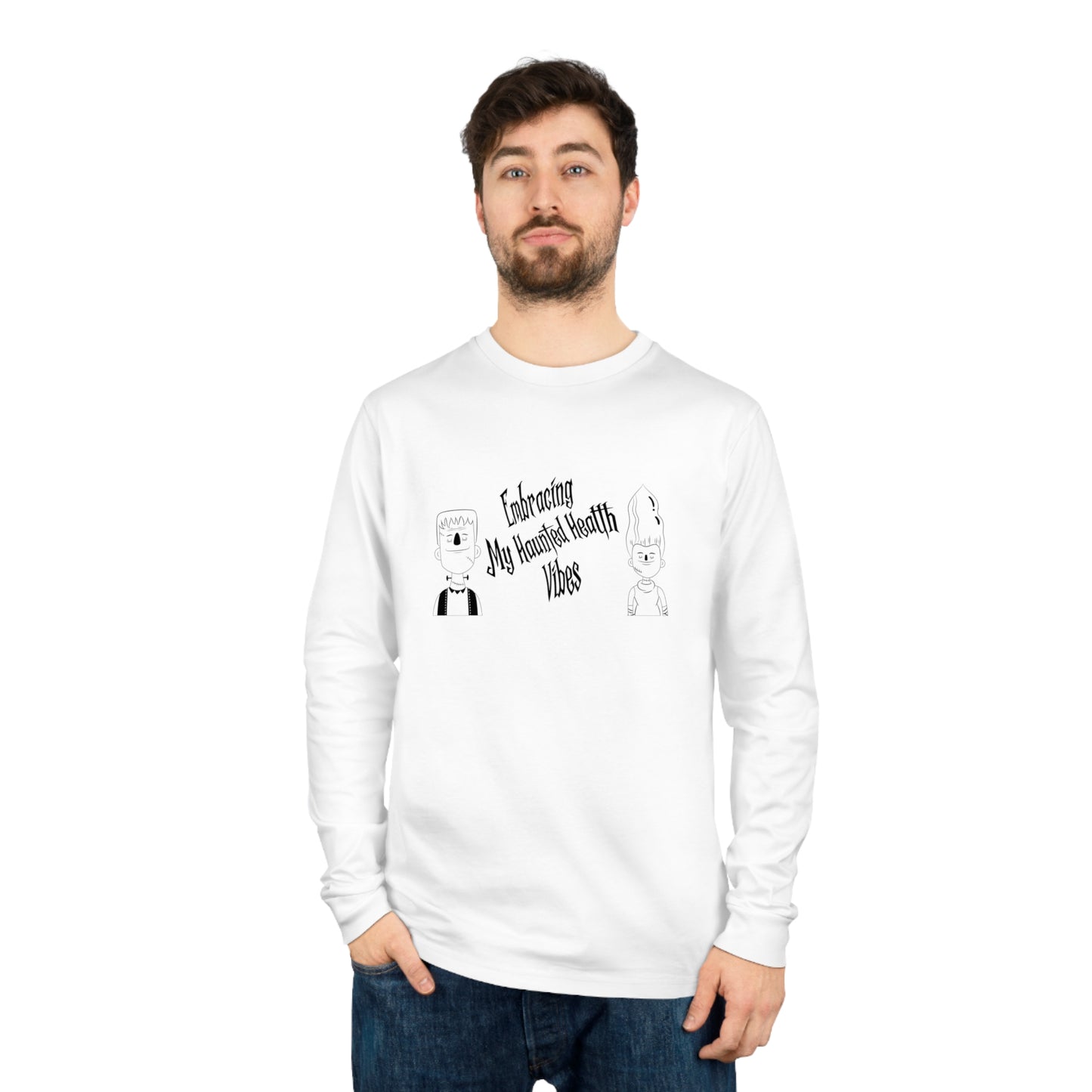 Embracing My Haunted Health Vibes, Unisex Organic Long Sleeve Tee, Printed