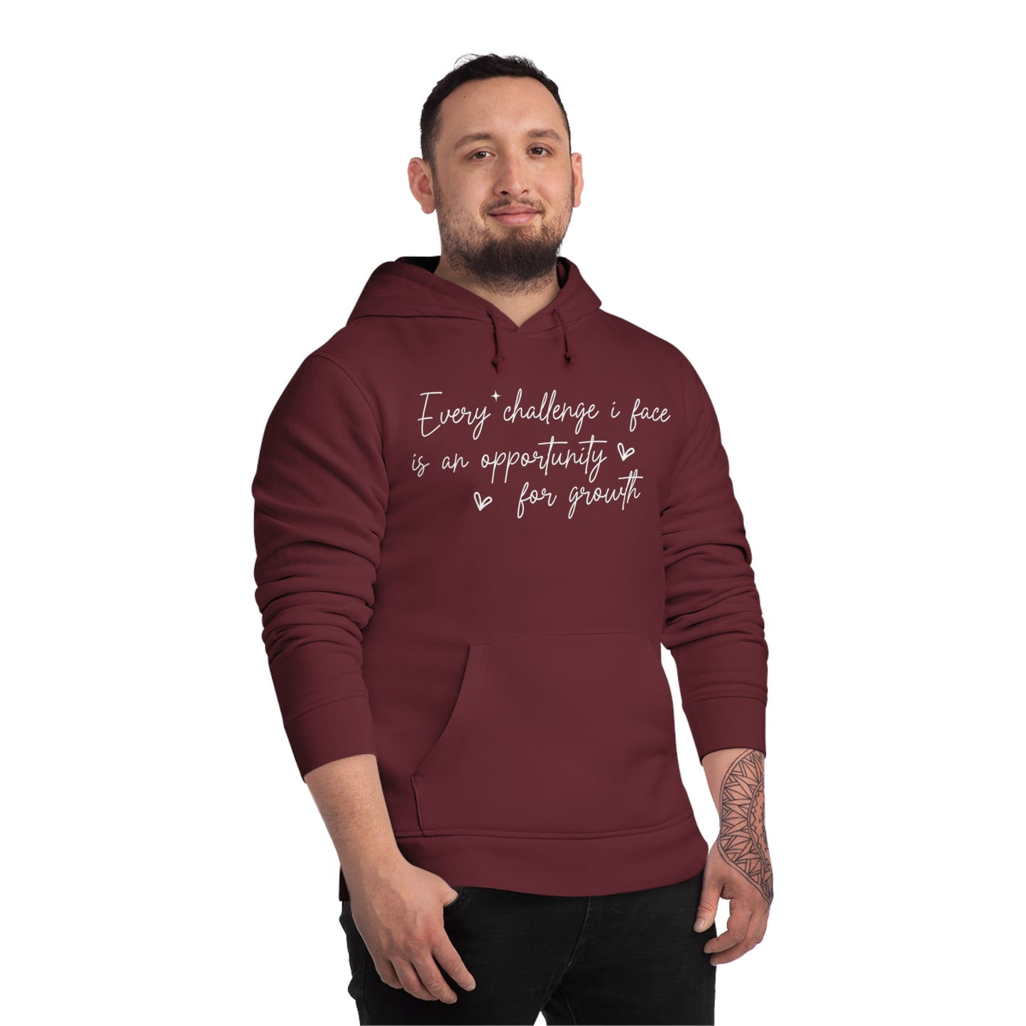 Every Challenge I Face, Unisex Organic Drummer Hoodie, Printed