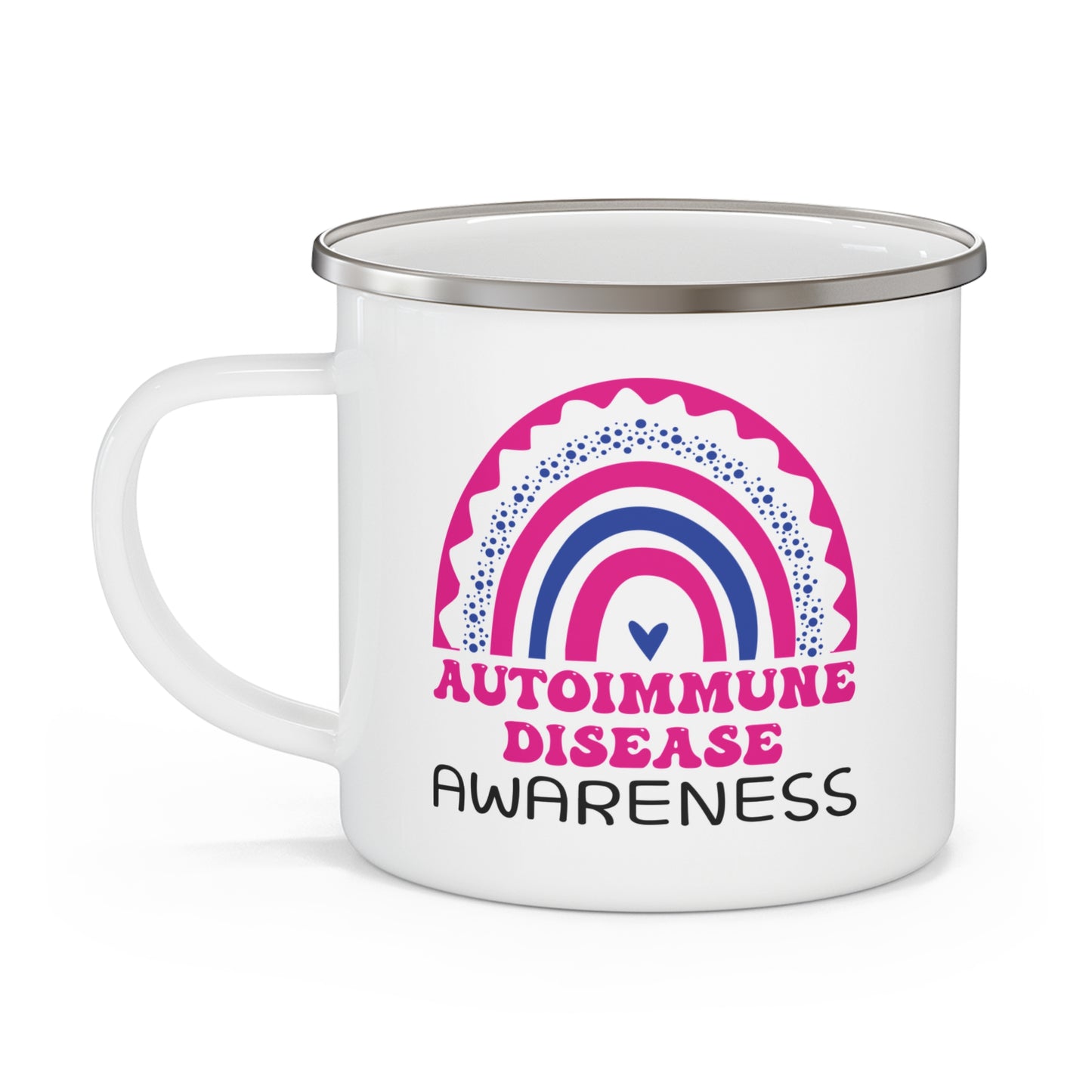 Autoimmune Disease Big Awareness Rainbow | Lead-free Enamel Camping Mug (12oz)