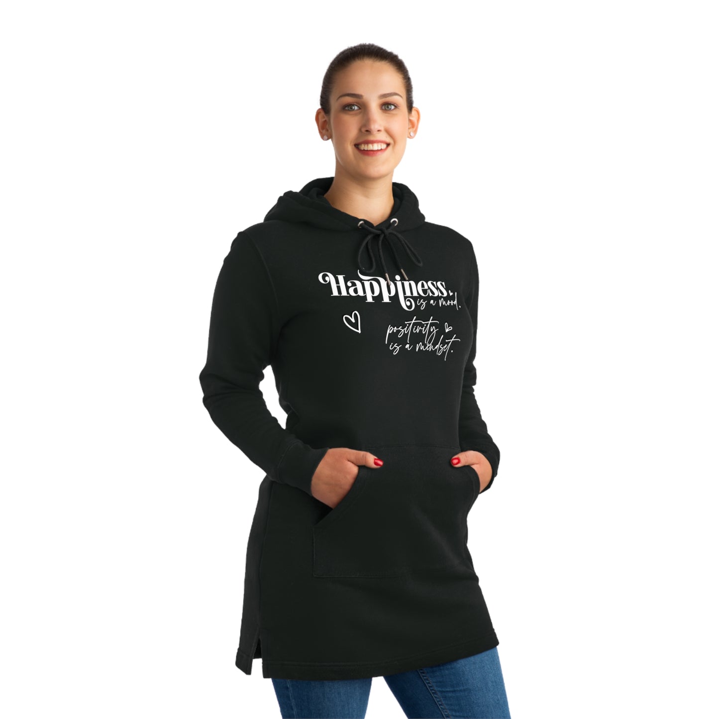 Happiness is a Mood, Women's Streeter Organic Hoodie Dress (Dark), Printed