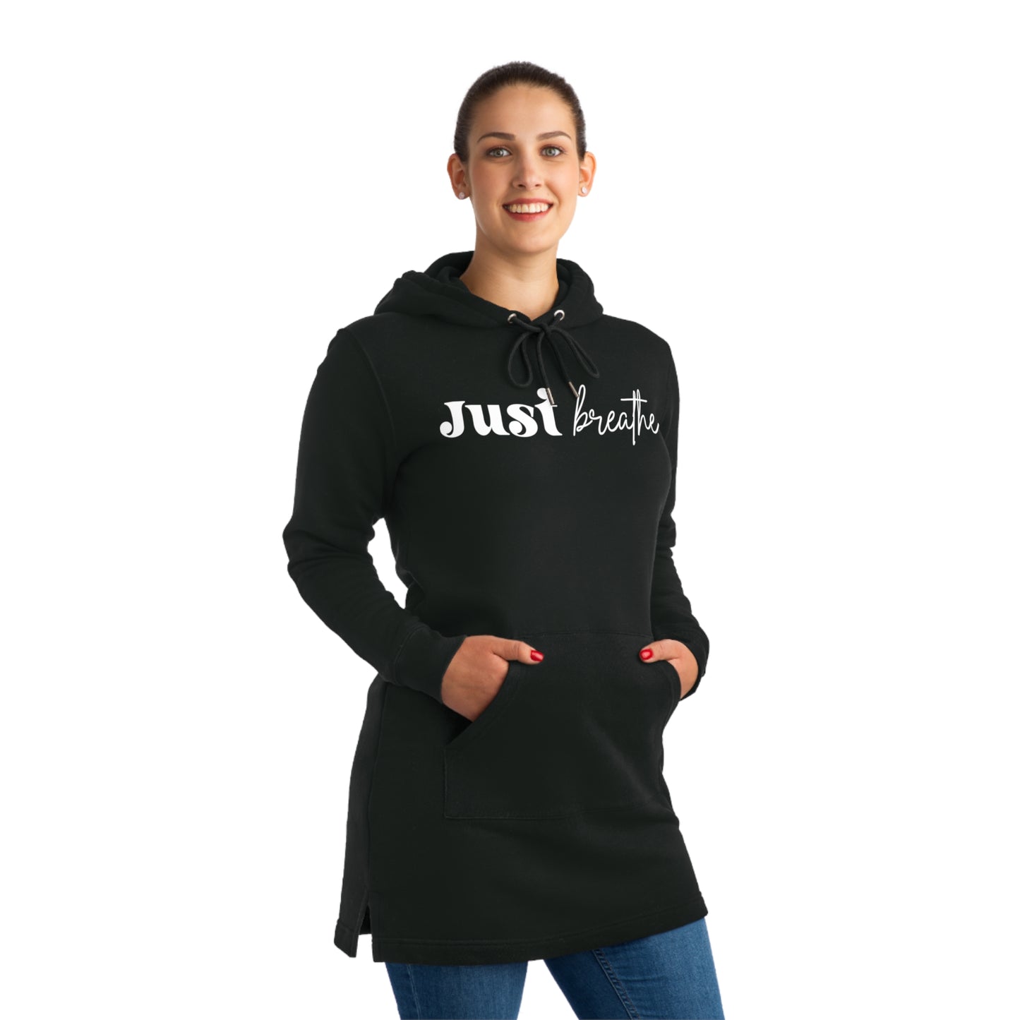 Just Breathe, Women's Streeter Organic Hoodie Dress (Dark), Printed