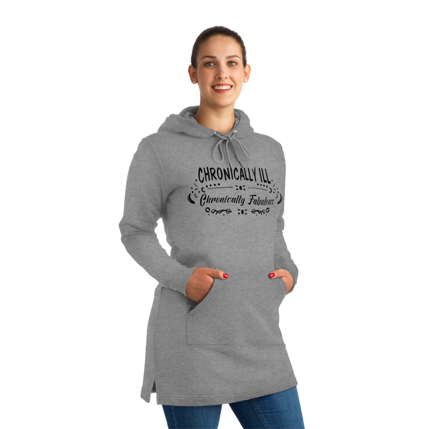 Chronically Ill, Chronically Fabulous, Women's Streeter Organic Hoodie Dress (Dark), Printed