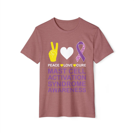 Peace Love Cure - Mast Cell Activation Syndrome, Unisex Organic Cotton T-shirt, Printed