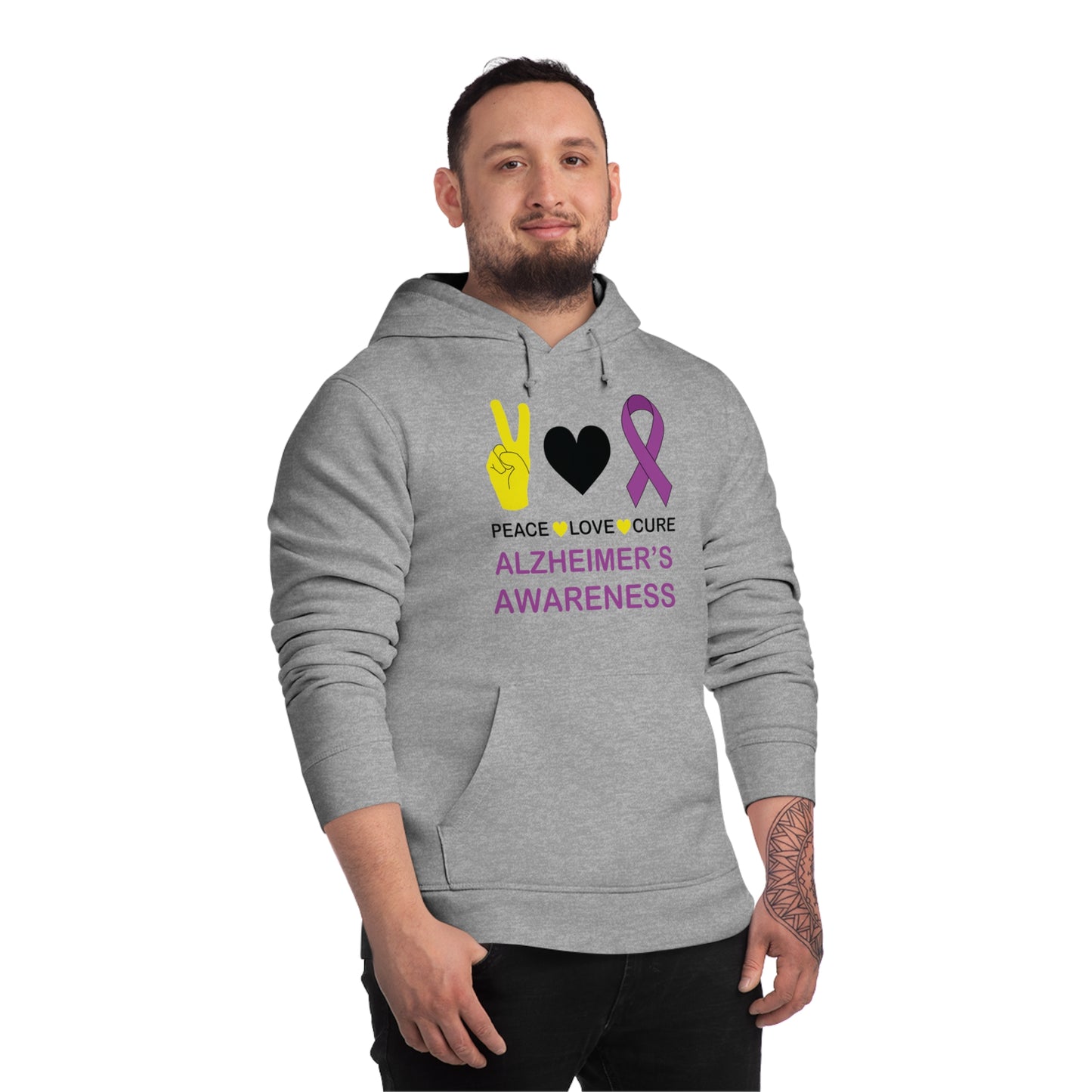 Peace Love Cure - Alzheimer's, Unisex Organic Drummer Hoodie, Printed