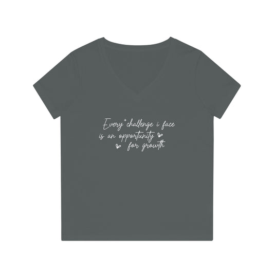 Every Challenge I Face, Women's Evoker V-Neck T-Shirt, Printed