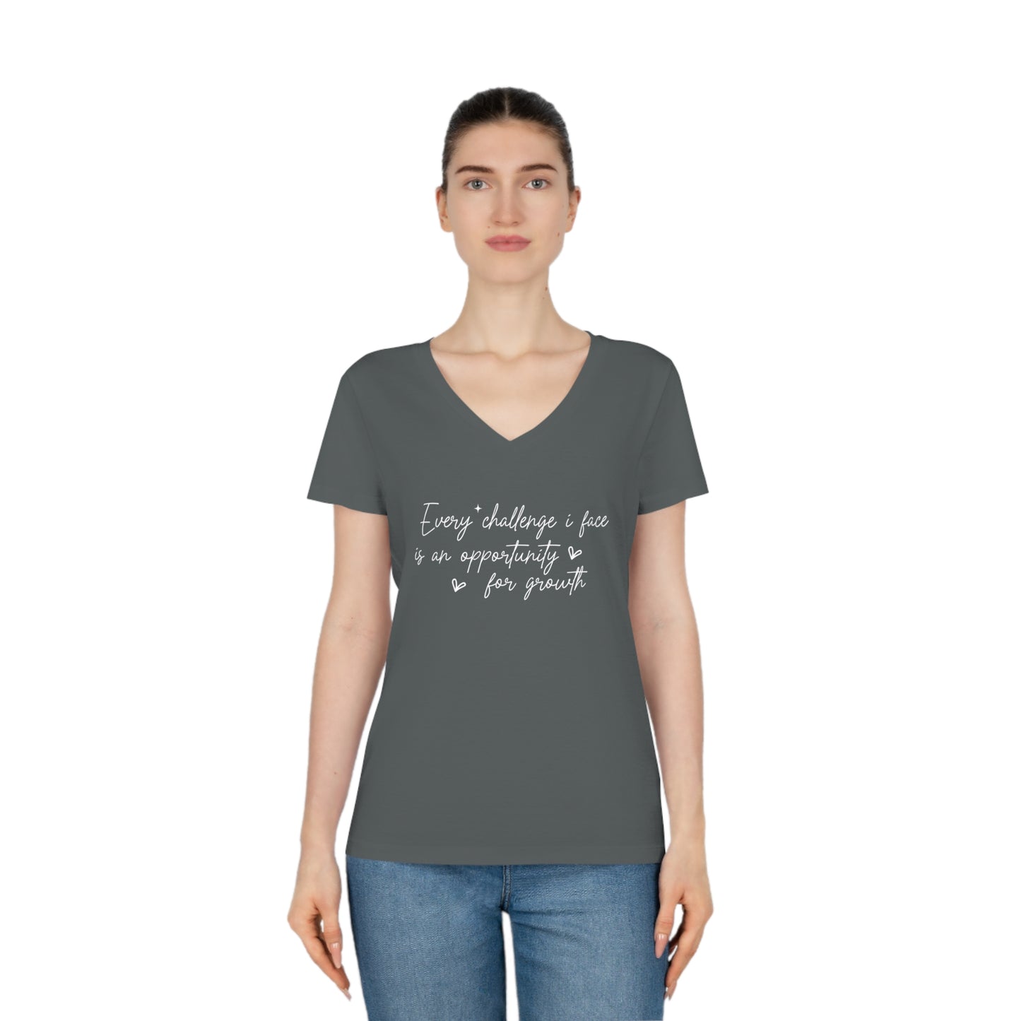 Every Challenge I Face, Women's Evoker V-Neck T-Shirt, Printed