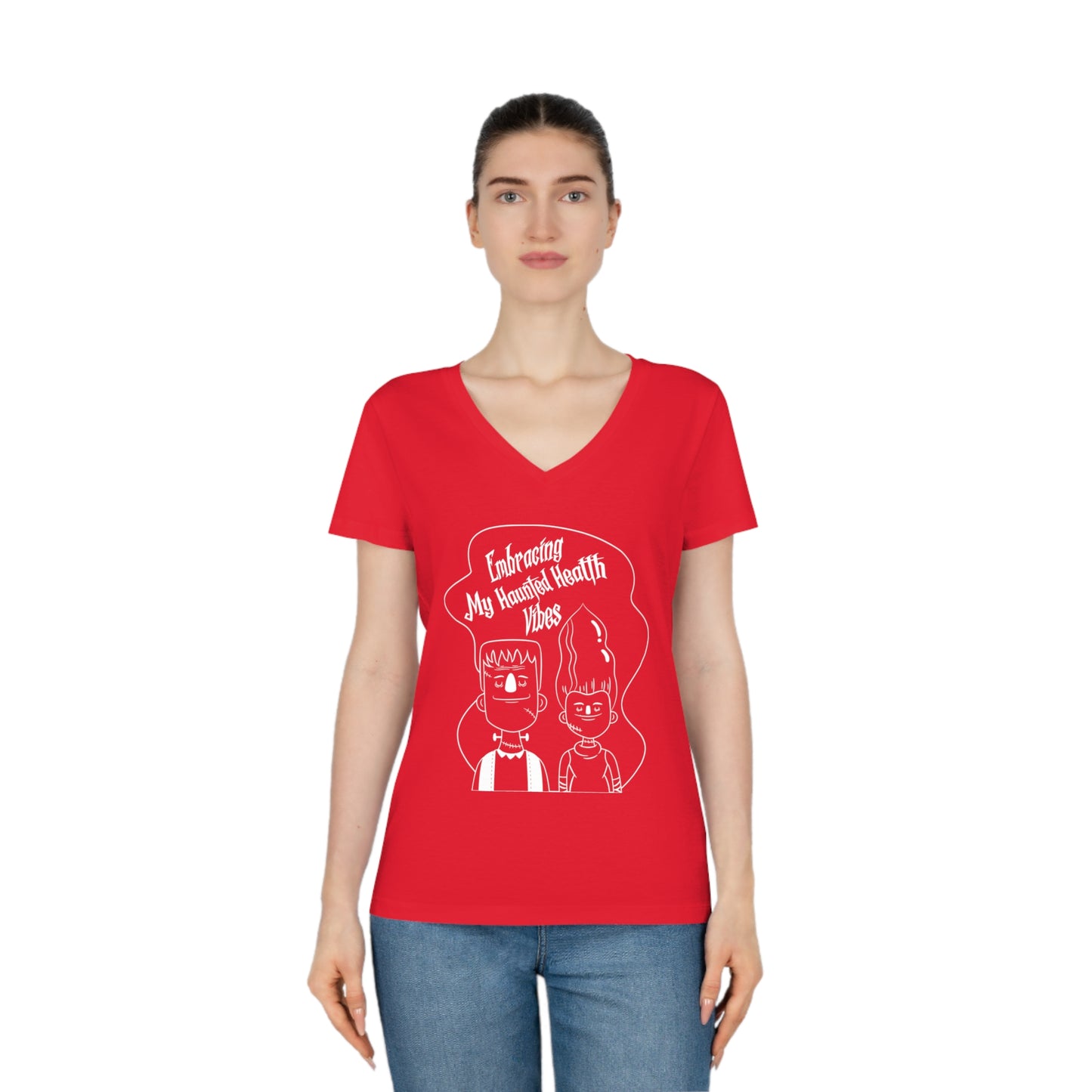 Embracing My Haunted Health Vibes, Women's Evoker V-Neck T-Shirt, Printed