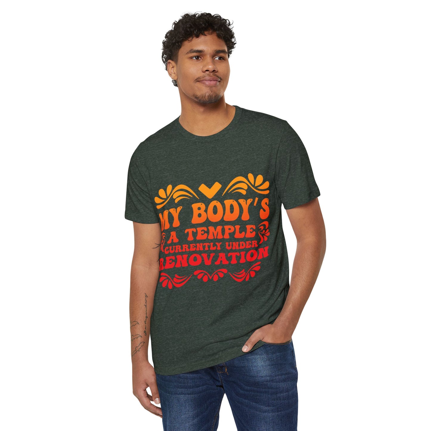 My Body's A Temple..., Unisex Organic Cotton T-shirt (Colorful), Printed