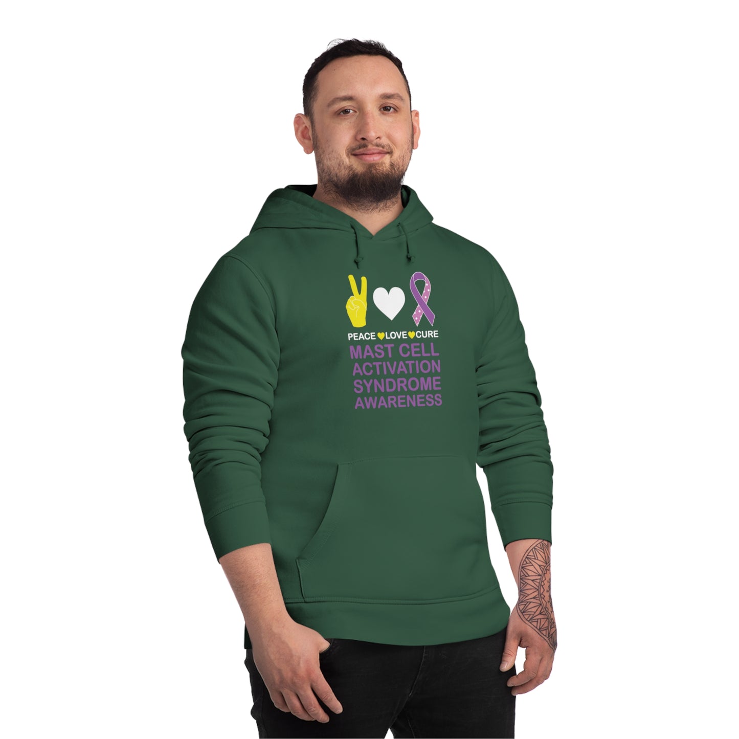 Peace Love Cure - Mast Cell Activation Syndrome, Unisex Organic Drummer Hoodie, Printed