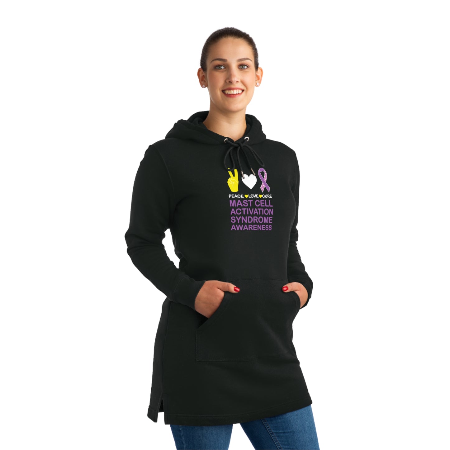 Peace Love Cure - Mast Cell Activation Syndrome, Women's Streeter Organic Hoodie Dress (Dark), Printed